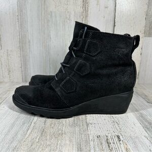 SOREL Toronto Waterproof Oiled-Suede Black Lace Up Wedge Ankle Boots #1185
